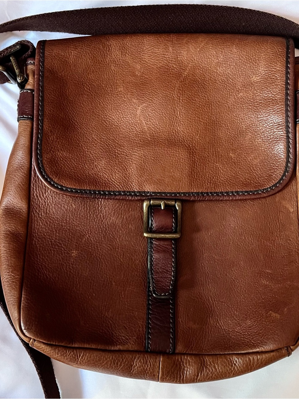 Fossil Vintage Leather Crossbody Messenger Organizer Bag Espresso Brown